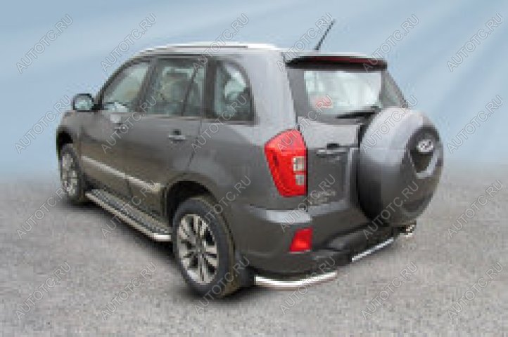 6 799 р. Защита заднего бампера уголки d57 Slitkoff Chery Tiggo 3 (2014-2020) (Сталь с полимерным покрытием в цвет серебристый)  с доставкой в г. Воронеж