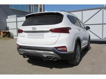 7 999 р. Защита заднего бампера d57 скоба Slitkoff Hyundai Santa Fe TM дорестайлинг (2018-2021) (Сталь с полимерным покрытием в цвет черный)  с доставкой в г. Воронеж. Увеличить фотографию 1