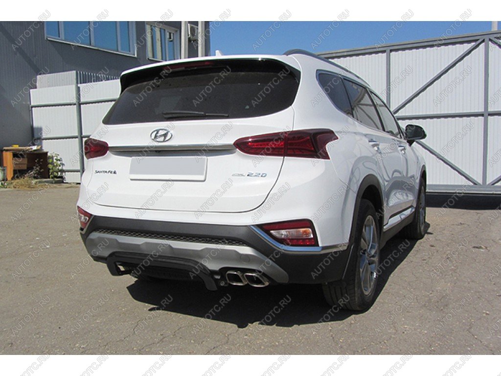 7 999 р. Защита заднего бампера d57 скоба Slitkoff Hyundai Santa Fe TM дорестайлинг (2018-2021) (Сталь с полимерным покрытием в цвет черный)  с доставкой в г. Воронеж