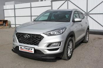 10 649 р. Защита переднего бампера d57+d42 двойная Slitkoff  Hyundai Tucson  TL (2018-2021) рестайлинг (  Сталь с полимерным покрытием в цвет черный)  с доставкой в г. Воронеж. Увеличить фотографию 1