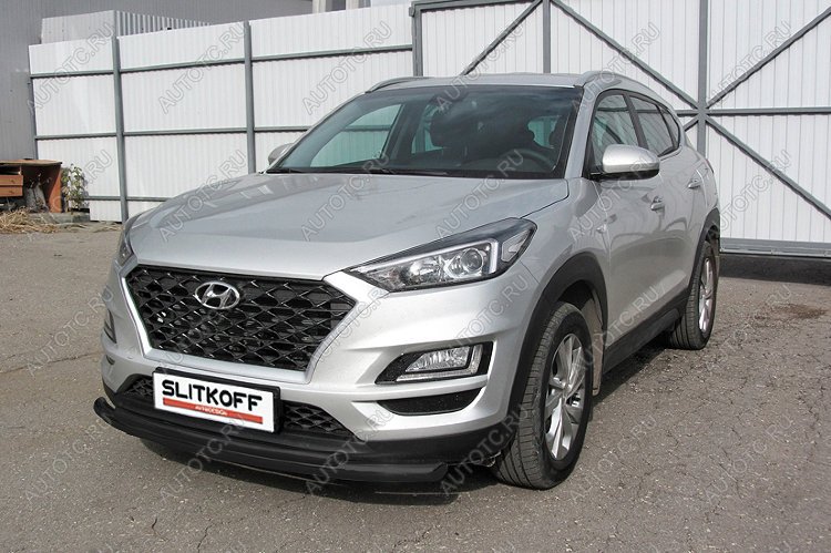 10 649 р. Защита переднего бампера d57+d42 двойная Slitkoff  Hyundai Tucson  TL (2018-2021) рестайлинг (  Сталь с полимерным покрытием в цвет черный)  с доставкой в г. Воронеж