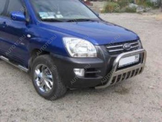 16 999 р. Защита переднего бампера кенгурятник d57 низкий (New) Slitkoff  KIA Sportage  2 JE,KM (2008-2010)  рестайлинг (Сталь с полимерным покрытием в цвет черный)  с доставкой в г. Воронеж