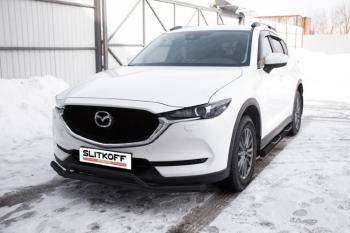 10 599 р. Защита переднего бампера d57+d32 двойная Slitkoff Mazda CX-5 KF (2016-2025) (Сталь с полимерным покрытием в цвет черный)  с доставкой в г. Воронеж. Увеличить фотографию 1