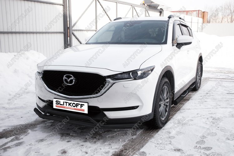 10 599 р. Защита переднего бампера d57+d32 двойная Slitkoff Mazda CX-5 KF (2016-2025) (Сталь с полимерным покрытием в цвет черный)  с доставкой в г. Воронеж