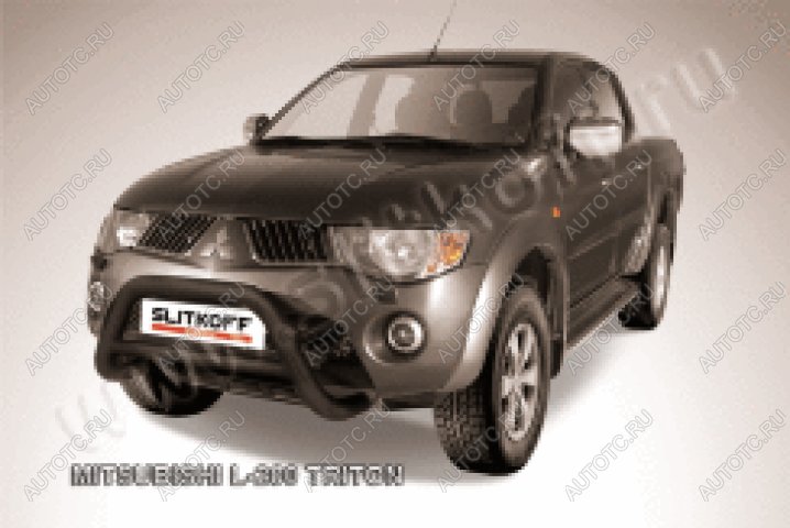 23 599 р. Защита переднего бампера кенгурятник d76 низкий (Triton) Slitkoff  Mitsubishi L200  4 (2006-2014)  дорестайлинг ( Сталь с полимерным покрытием в цвет черный)  с доставкой в г. Воронеж