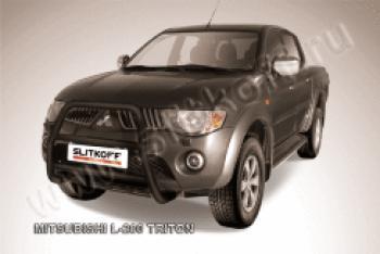 Защита переднего бампера кенгурятник d57 высокий (Triton) Slitkoff Mitsubishi L200 4  дорестайлинг (2006-2014)