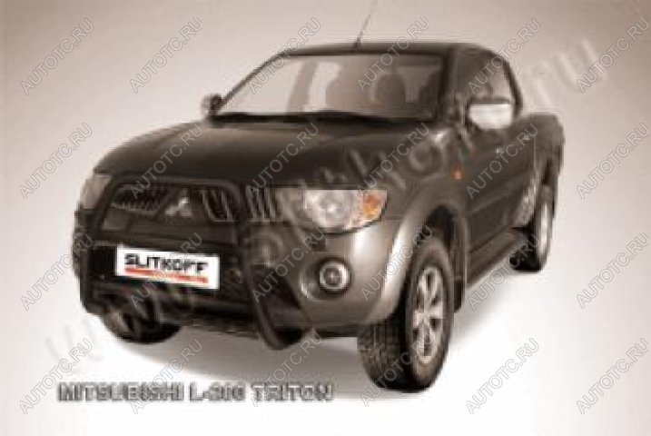 18 399 р. Защита переднего бампера кенгурятник d57 высокий (Triton) Slitkoff Mitsubishi L200 4  дорестайлинг (2006-2014) (Сталь с полимерным покрытием в цвет черный)  с доставкой в г. Воронеж