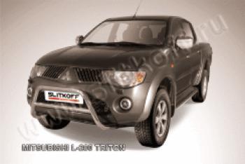 Защита переднего бампера кенгурятник d57 низкий Slitkoff Mitsubishi L200 4  дорестайлинг (2006-2014)