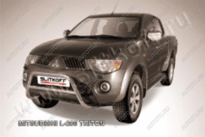 16 899 р. Защита переднего бампера кенгурятник d57 низкий Slitkoff Mitsubishi L200 4  дорестайлинг (2006-2014) ( Сталь с полимерным покрытием в цвет черный)  с доставкой в г. Воронеж