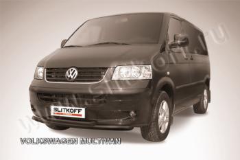 Защита переднего бампера d57+d57 двойная Slitkoff Volkswagen Multivan T5  дорестайлинг (2003-2009)