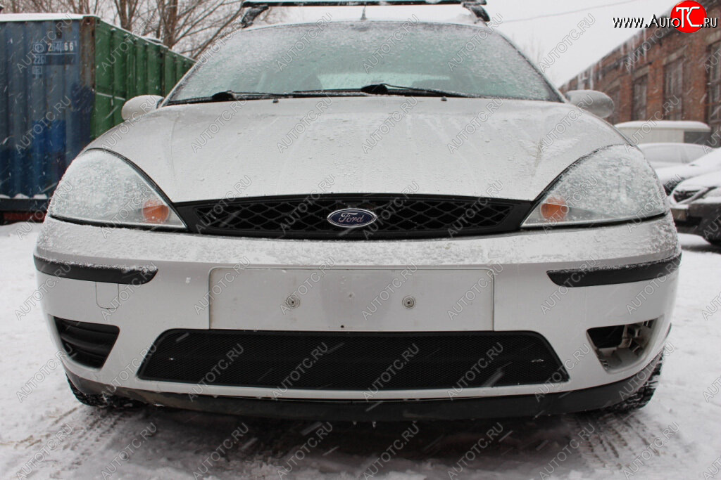 2 899 р. Защитная сетка в бампер (ячейка 3х7 мм) Alfeco Стандарт  Ford Focus  1 (2001-2005) седан рестайлинг, универсал рестайлинг, хэтчбэк 3 дв. рестайлинг, хэтчбэк 5 дв. рестайлинг (Чёрная)  с доставкой в г. Воронеж
