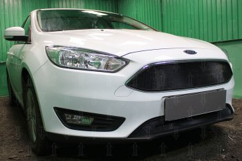 3 079 р. Защитная сетка в бампер (верх, ячейка 3х7 мм, кроме компл.Titanium) Alfeco Стандарт  Ford Focus  3 (2014-2019) седан рестайлинг, универсал рестайлинг, хэтчбэк рестайлинг (Чёрная)  с доставкой в г. Воронеж. Увеличить фотографию 3