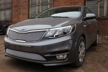 3 149 р. Защитная сетка в бампер (низ, ячейка 3х7 мм) Alfeco Стандарт  KIA Rio  3 QB (2015-2017) рестайлинг седан, хэтчбек 5 дв. рестайлинг (Хром)  с доставкой в г. Воронеж. Увеличить фотографию 3