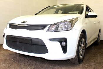 3 179 р. Защитная сетка в бампер (верх, заглушка без сот) Alfeco Стандарт KIA Rio 4 FB дорестайлинг седан (2016-2020) (Чёрная)  с доставкой в г. Воронеж. Увеличить фотографию 3