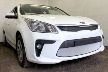 3 279 р. Защитная сетка в бампер (низ, ячейка 3х7 мм) Alfeco Стандарт  KIA Rio  4 FB (2016-2020) дорестайлинг седан (Хром)  с доставкой в г. Воронеж. Увеличить фотографию 2