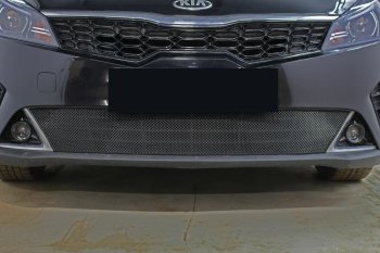 3 199 р. Защитная сетка в бампер (низ, ячейка 3х7 мм) Alfeco Стандарт  KIA Rio  X (2020-2025) рестайлинг (Чёрная)  с доставкой в г. Воронеж. Увеличить фотографию 2