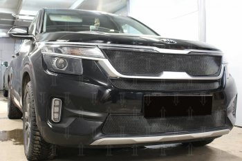 2 799 р. Защитная сетка в бампер (низ, с датчиком SCC, ячейка 3х7 мм) Alfeco Стандарт KIA Seltos (2019-2025) (Чёрная)  с доставкой в г. Воронеж. Увеличить фотографию 4