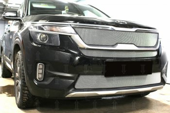 2 899 р. Защитная сетка в бампер (низ, с датчиком SCC, ячейка 3х7 мм) Alfeco Стандарт KIA Seltos (2019-2025) (Хром)  с доставкой в г. Воронеж. Увеличить фотографию 6