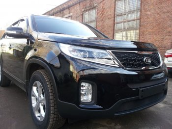 2 569 р. Защитная сетка в бампер (середина, ячейка 3х7 мм) Alfeco Стандарт KIA Sorento XM рестайлинг (2012-2015) (Чёрная)  с доставкой в г. Воронеж. Увеличить фотографию 2
