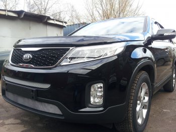 2 699 р. Защитная сетка в бампер (середина, ячейка 3х7 мм) Alfeco Стандарт KIA Sorento XM рестайлинг (2012-2015) (Хром)  с доставкой в г. Воронеж. Увеличить фотографию 2