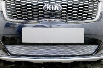 3 099 р. Защитная сетка в бампер (низ, ячейка 3х7 мм) Alfeco Стандарт  KIA Sorento  UM/Prime (2018-2020) рестайлинг (Хром)  с доставкой в г. Воронеж. Увеличить фотографию 2