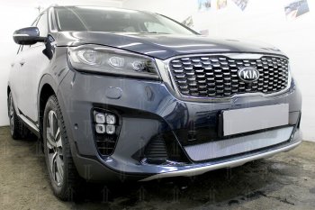 3 099 р. Защитная сетка в бампер (низ, ячейка 3х7 мм) Alfeco Стандарт  KIA Sorento  UM/Prime (2018-2020) рестайлинг (Хром)  с доставкой в г. Воронеж. Увеличить фотографию 4