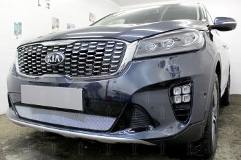3 099 р. Защитная сетка в бампер (низ, ячейка 3х7 мм) Alfeco Стандарт  KIA Sorento  UM/Prime (2018-2020) рестайлинг (Хром)  с доставкой в г. Воронеж. Увеличить фотографию 5