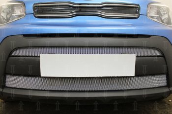4 999 р. Защитная сетка в бампер (2 части, ячейка 3х7 мм) Alfeco Стандарт KIA Soul PS рестайлинг (2017-2019) (Хром)  с доставкой в г. Воронеж. Увеличить фотографию 3