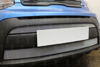 4 999 р. Защитная сетка в бампер (2 части, ячейка 3х7 мм) Alfeco Стандарт KIA Soul PS рестайлинг (2017-2019) (Хром)  с доставкой в г. Воронеж. Увеличить фотографию 4