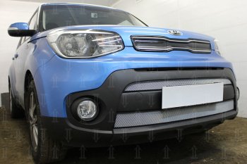 4 999 р. Защитная сетка в бампер (2 части, ячейка 3х7 мм) Alfeco Стандарт KIA Soul PS рестайлинг (2017-2019) (Хром)  с доставкой в г. Воронеж. Увеличить фотографию 2