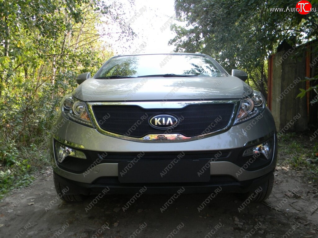 2 769 р. Защитная сетка в бампер (низ, ячейка 3х7 мм) Alfeco Стандарт  KIA Sportage  3 SL (2010-2016) дорестайлинг, рестайлинг (Чёрная)  с доставкой в г. Воронеж
