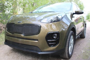 2 199 р. Защитная сетка в бампер (середина, ячейка 3х7 мм) Alfeco Стандарт  KIA Sportage  4 QL (2016-2018) дорестайлинг (Чёрная)  с доставкой в г. Воронеж. Увеличить фотографию 2