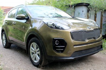 2 199 р. Защитная сетка в бампер (середина, ячейка 3х7 мм) Alfeco Стандарт  KIA Sportage  4 QL (2016-2018) дорестайлинг (Чёрная)  с доставкой в г. Воронеж. Увеличить фотографию 3