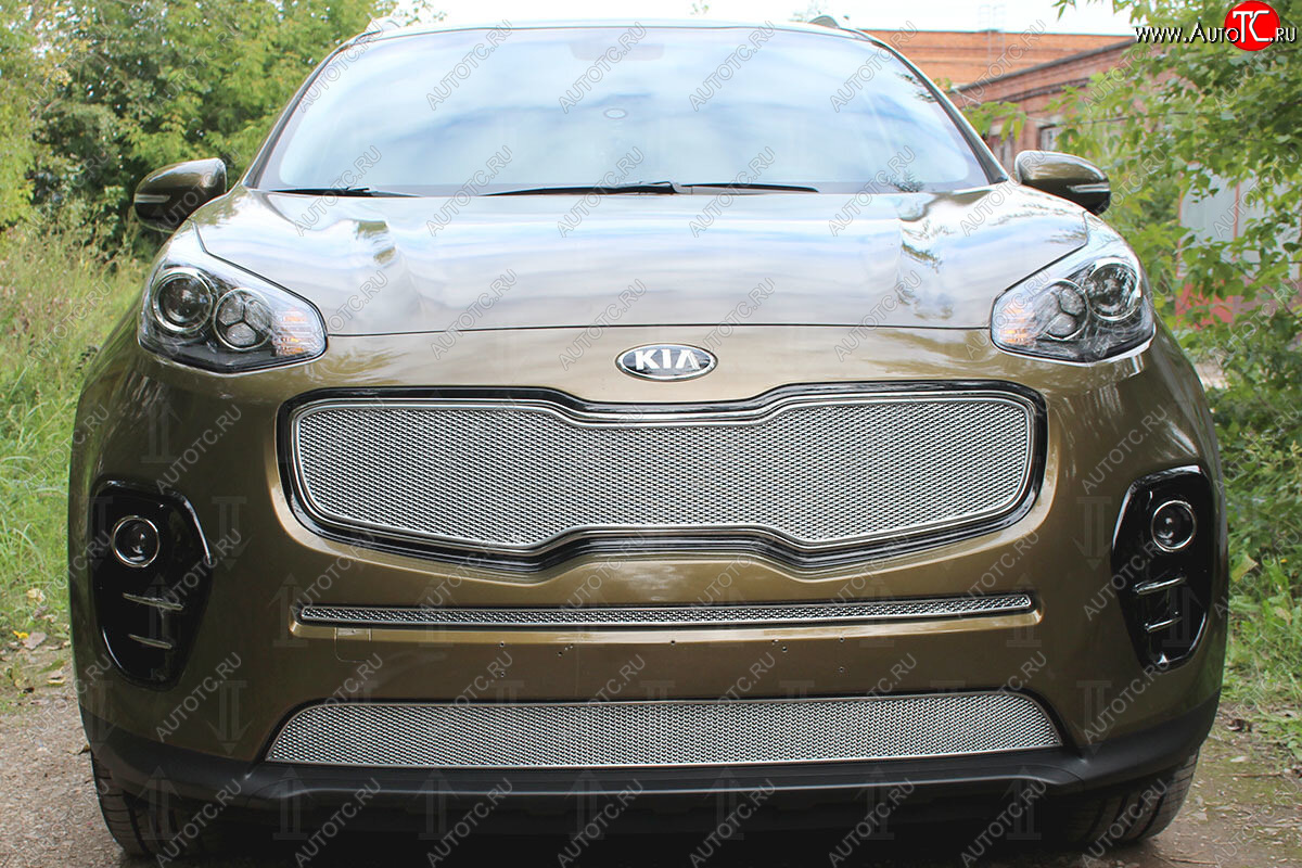 3 099 р. Защитная сетка в бампер (низ, ячейка 3х7 мм) Alfeco Стандарт  KIA Sportage  4 QL (2016-2018) дорестайлинг (Хром)  с доставкой в г. Воронеж