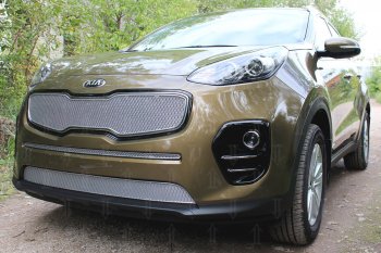 3 099 р. Защитная сетка в бампер (низ, ячейка 3х7 мм) Alfeco Стандарт  KIA Sportage  4 QL (2016-2018) дорестайлинг (Хром)  с доставкой в г. Воронеж. Увеличить фотографию 2