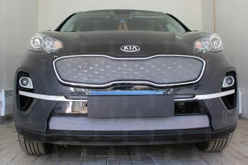 3 179 р. Защитная сетка в бампер (низ, ячейка 3х7 мм) Alfeco Стандарт  KIA Sportage  4 QL (2018-2022) рестайлинг (Хром)  с доставкой в г. Воронеж. Увеличить фотографию 4