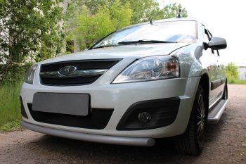 3 399 р. Защитная сетка в бампер (2 части, верхние, ячейка 3х7 мм) Alfeco Стандарт Лада Ларгус дорестайлинг R90 (2012-2021) (Чёрный)  с доставкой в г. Воронеж. Увеличить фотографию 2