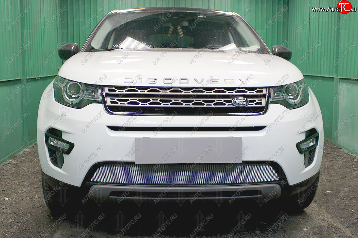 3 099 р. Защитная сетка в бампер (низ, ячейка 3х7 мм) Alfeco Стандарт  Land Rover Discovery Sport  L550 (2014-2025) дорестайлинг, рестайлинг (Хром)  с доставкой в г. Воронеж