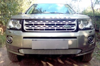 Защитная сетка в бампер (бензин, низ, ячейка 3х7 мм) Alfeco Стандарт Land Rover Freelander L359 1-ый рестайлинг (2010-2012) (Хром)