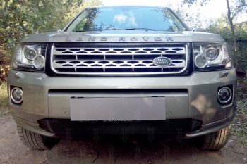 Защитная сетка в бампер (дизель, низ, ячейка 3х7 мм) Alfeco Стандарт Land Rover Freelander L359 1-ый рестайлинг (2010-2012) (Чёрная)