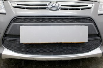 4 849 р. Защитная сетка в бампер (2 части, ячейка 3х7 мм) Alfeco Стандарт Lifan X50 (2015-2025) (Чёрная)  с доставкой в г. Воронеж. Увеличить фотографию 3