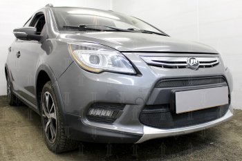 4 849 р. Защитная сетка в бампер (2 части, ячейка 3х7 мм) Alfeco Стандарт Lifan X50 (2015-2025) (Чёрная)  с доставкой в г. Воронеж. Увеличить фотографию 2