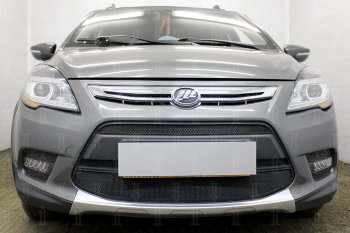 Защитная сетка в бампер (2 части, ячейка 3х7 мм) Alfeco Стандарт Lifan X50 (2015-2025) (Чёрная)