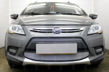 Защитная сетка в бампер (2 части, ячейка 3х7 мм) Alfeco Стандарт Lifan X50 (2015-2025) (Хром)