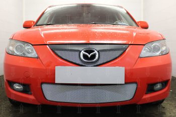 3 149 р. Защитная сетка в бампер (низ, ячейка 3х7 мм) Alfeco Стандарт  Mazda 3/Axela  BK (2006-2009) рестайлинг седан (Хром)  с доставкой в г. Воронеж. Увеличить фотографию 2
