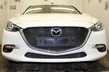 Защитная сетка в бампер (низ, ячейка 3х7 мм) Alfeco Стандарт Mazda 3/Axela BM рестайлинг седан (2016-2019) (Чёрная)