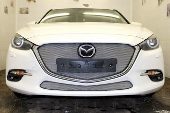 Защитная сетка в бампер (низ, ячейка 3х7 мм) Alfeco Стандарт Mazda 3/Axela BM рестайлинг седан (2016-2019) (Хром)