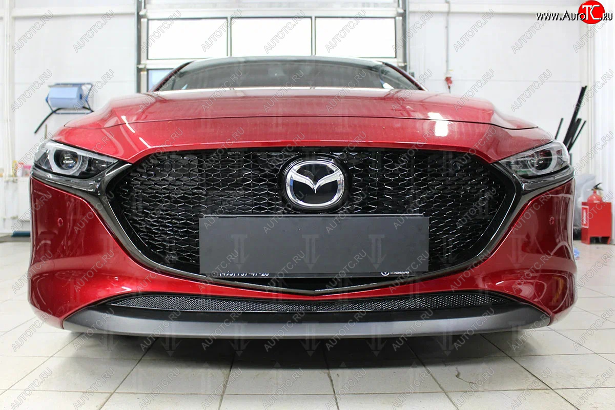 2 899 р. Защитная сетка в бампер (низ, ячейка 3х7 мм) Alfeco Стандарт Mazda 3/Axela BP хэтчбэк (2019-2025) (Чёрная)  с доставкой в г. Воронеж