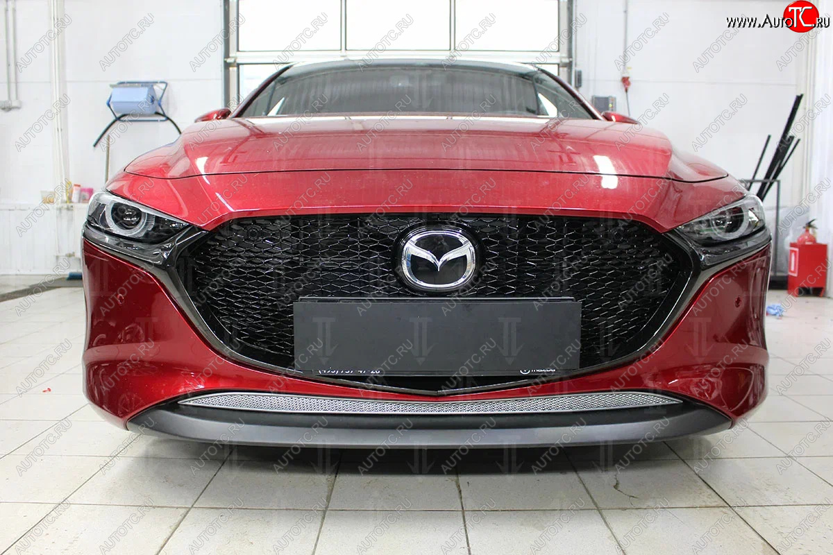3 089 р. Защитная сетка в бампер (низ, ячейка 3х7 мм) Alfeco Стандарт  Mazda 3/Axela  BP (2019-2025) хэтчбэк (Хром)  с доставкой в г. Воронеж