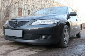 3 179 р. Защитная сетка в бампер (верх, ячейка 3х7 мм) Alfeco Стандарт  Mazda 6  GG (2002-2005) лифтбэк дорестайлинг, седан дорестайлинг (Чёрная)  с доставкой в г. Воронеж. Увеличить фотографию 3